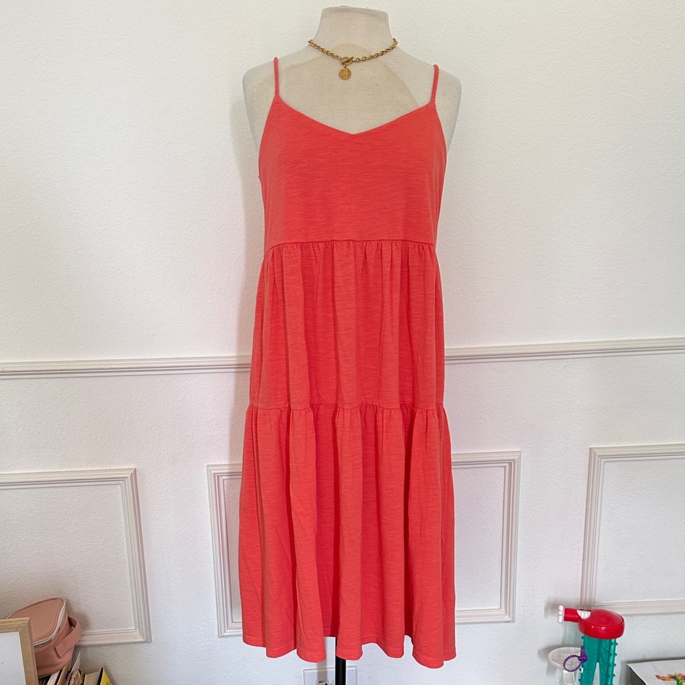 GAP Coral Spaghetti Strap Tiered Midi Dress